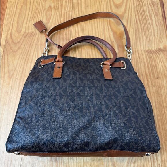 Michael Kors Hamilton Monogram Lock Gold Chain Bag Signature Large Satchel Purse - Picture 10 of 16